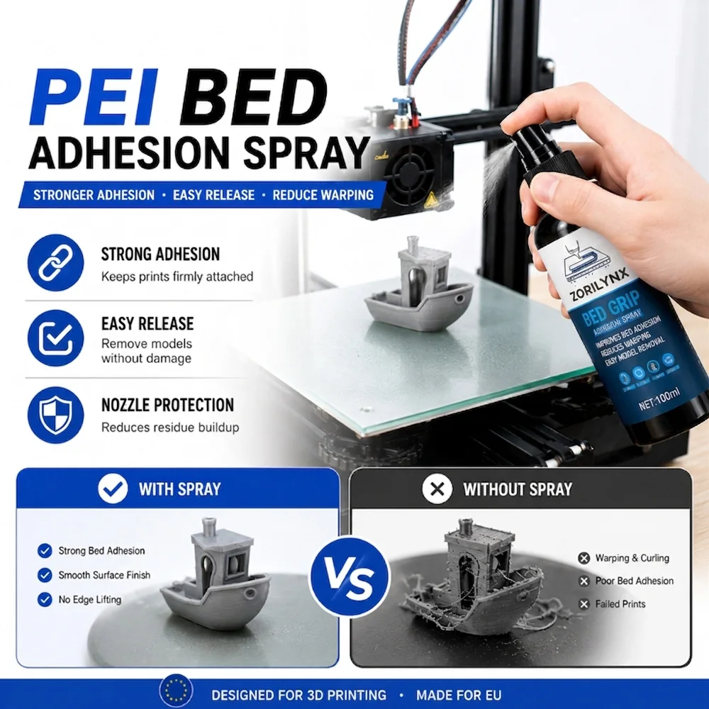 100ml 3D Printer Glue Spray Bed Grip Anti Warping Adhesive for PLA ABS PETG TPU Glass Heated Bed Makers Beginners ZORILYNX
100ml 3D Printer Glue Spray Bed Grip Anti Warping Adhesive for PLA ABS PETG TPU Glass Heated Bed Makers Beginners ZORILYNX