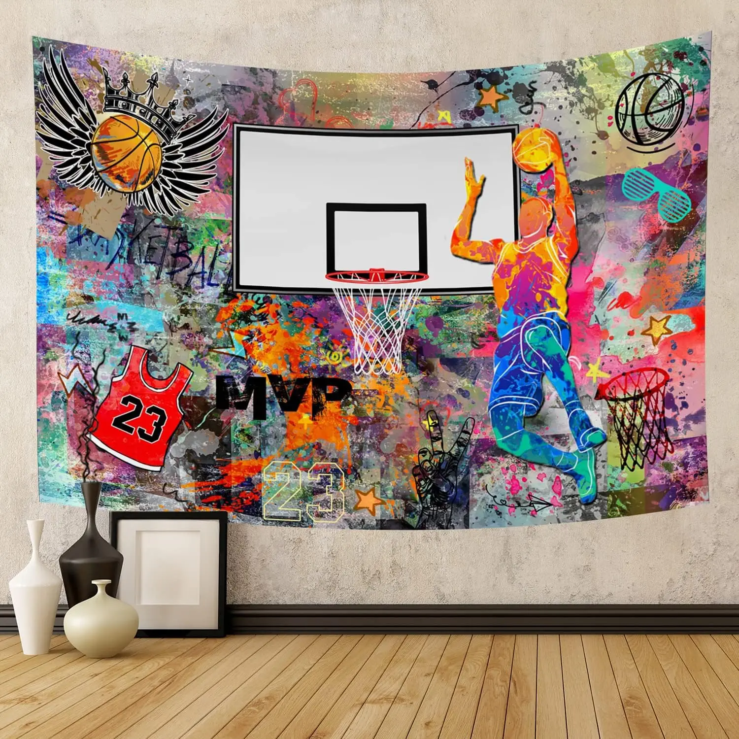 Баскетбольный гобелен с граффити Mvp Dunk Art с короной в стиле хип-хоп, уличный гобелен, настенный гобелен для мужской пещеры, декор для спальни в общежитии
Баскетбольный гобелен с граффити Mvp Dunk Art с короной в стиле хип-хоп, уличный гобелен, настенный гобелен для мужской пещеры, декор для спальни в общежитии