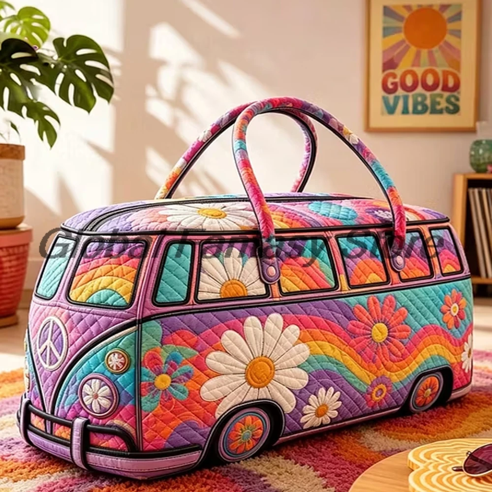 Retro Daisy Camper Van Quilted Duffle Bag Hippie Flower Power Bus Travel Tote Handbag Women Men Outdoor Weekender Bag
Retro Daisy Camper Van Quilted Duffle Bag Hippie Flower Power Bus Travel Tote Handbag Women Men Outdoor Weekender Bag
