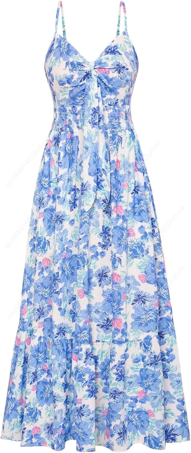 Women's 2025 Summer Maxi Dress Floral Tie Front Spaghetti Strap Casual Boho Beach Flowy Sundress with Pockets
Women's 2025 Summer Maxi Dress Floral Tie Front Spaghetti Strap Casual Boho Beach Flowy Sundress with Pockets