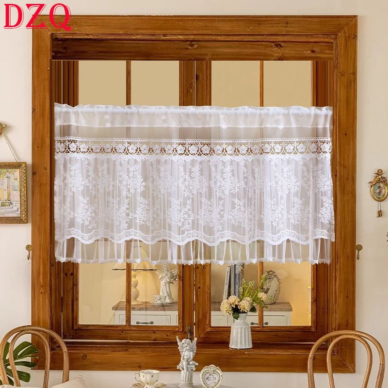 Korea White Lace Sheer Tulle Short Curtains Living Room Hollow Flowers Embroidery Half Curtains for Kitchen #A613
Korea White Lace Sheer Tulle Short Curtains Living Room Hollow Flowers Embroidery Half Curtains for Kitchen #A613