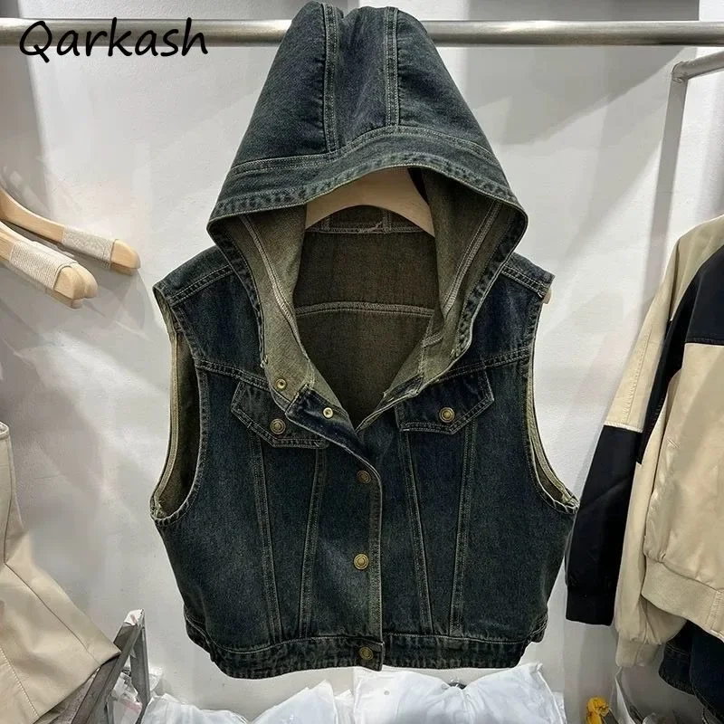 Denim Vests Women Vintage Korean Style Spring Autumn Hooded Students Casual Simple Streetwear Fashion New Coats Sleeveless Tops
Denim Vests Women Vintage Korean Style Spring Autumn Hooded Students Casual Simple Streetwear Fashion New Coats Sleeveless Tops