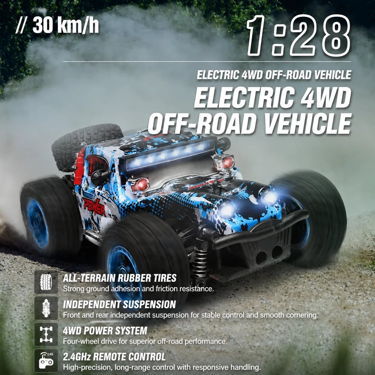 1:28 Scale Electric RC Car 4WD Off-Road Vehicle Full Function Remote Control Toy for Kids and Adults
1:28 Scale Electric RC Car 4WD Off-Road Vehicle Full Function Remote Control Toy for Kids and Adults