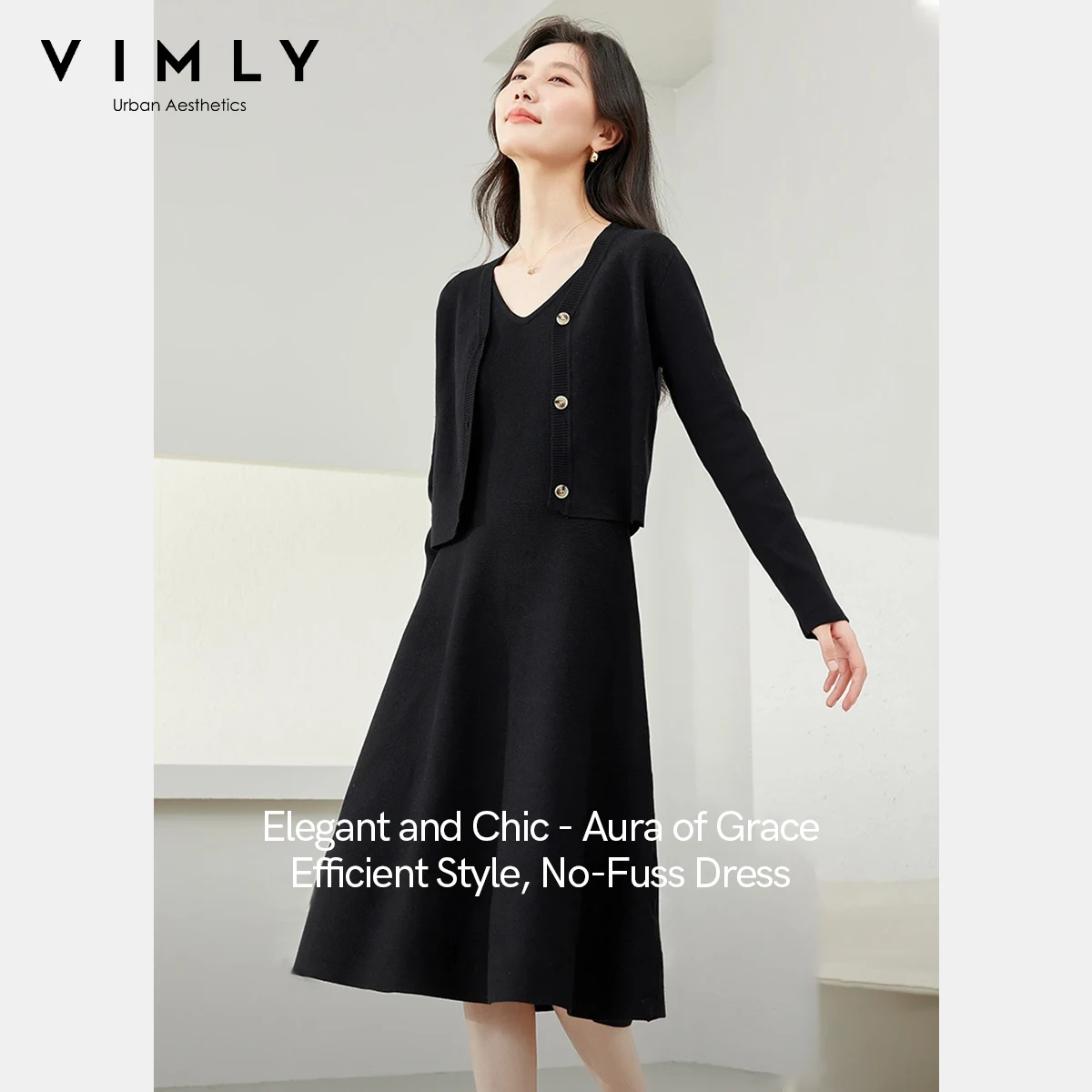 VIMLY Elegant Dress Set Women's Autumn 2025 New Casual V-neck Single Breasted Cardigan Slip Midi Dress Solid Two Piece Set 72727
VIMLY Elegant Dress Set Women's Autumn 2025 New Casual V-neck Single Breasted Cardigan Slip Midi Dress Solid Two Piece Set 72727