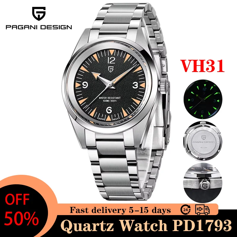 PAGANI DESIGN 2025 New Luxury PD1793 Men's Sports Quartz Watches VH31 Sapphire Stainless Steel Luminous C3 Clock reloj hombre
PAGANI DESIGN 2025 New Luxury PD1793 Men's Sports Quartz Watches VH31 Sapphire Stainless Steel Luminous C3 Clock reloj hombre