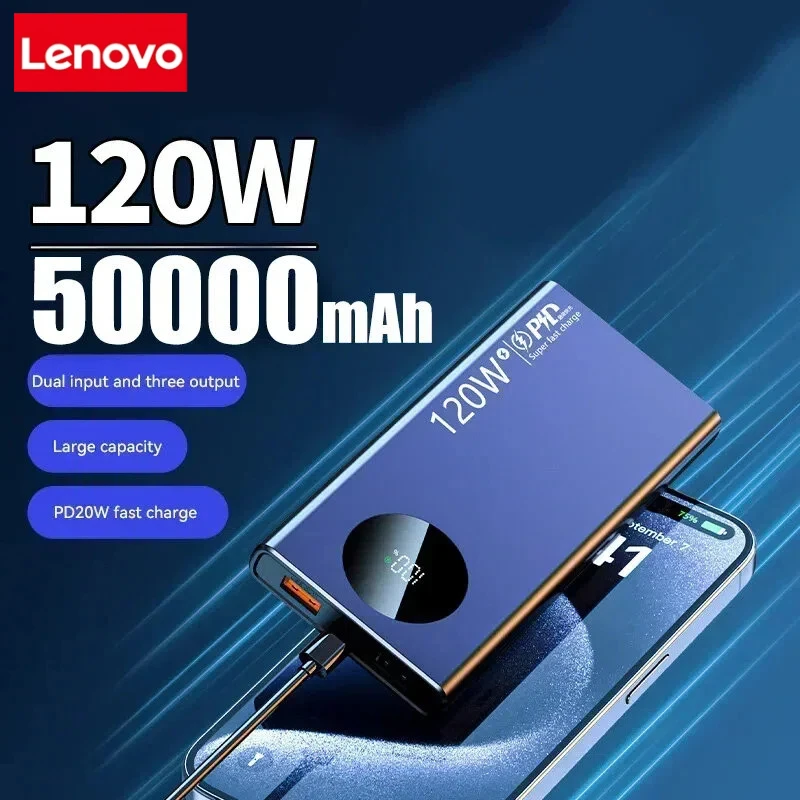 Lenovo 120W 50000mAh Power Bank Super Fast Charging Portable Ultralarge Capacity Mobile External Battery For iphone For Xiaomi
Lenovo 120W 50000mAh Power Bank Super Fast Charging Portable Ultralarge Capacity Mobile External Battery For iphone For Xiaomi
