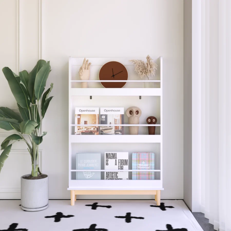 Wall-Mounted Bookshelf with 3 Front-Facing Display Shelves Modern White Book Rack with Natural Wood Base for Toddler Bedroom Nu
Wall-Mounted Bookshelf with 3 Front-Facing Display Shelves Modern White Book Rack with Natural Wood Base for Toddler Bedroom Nu