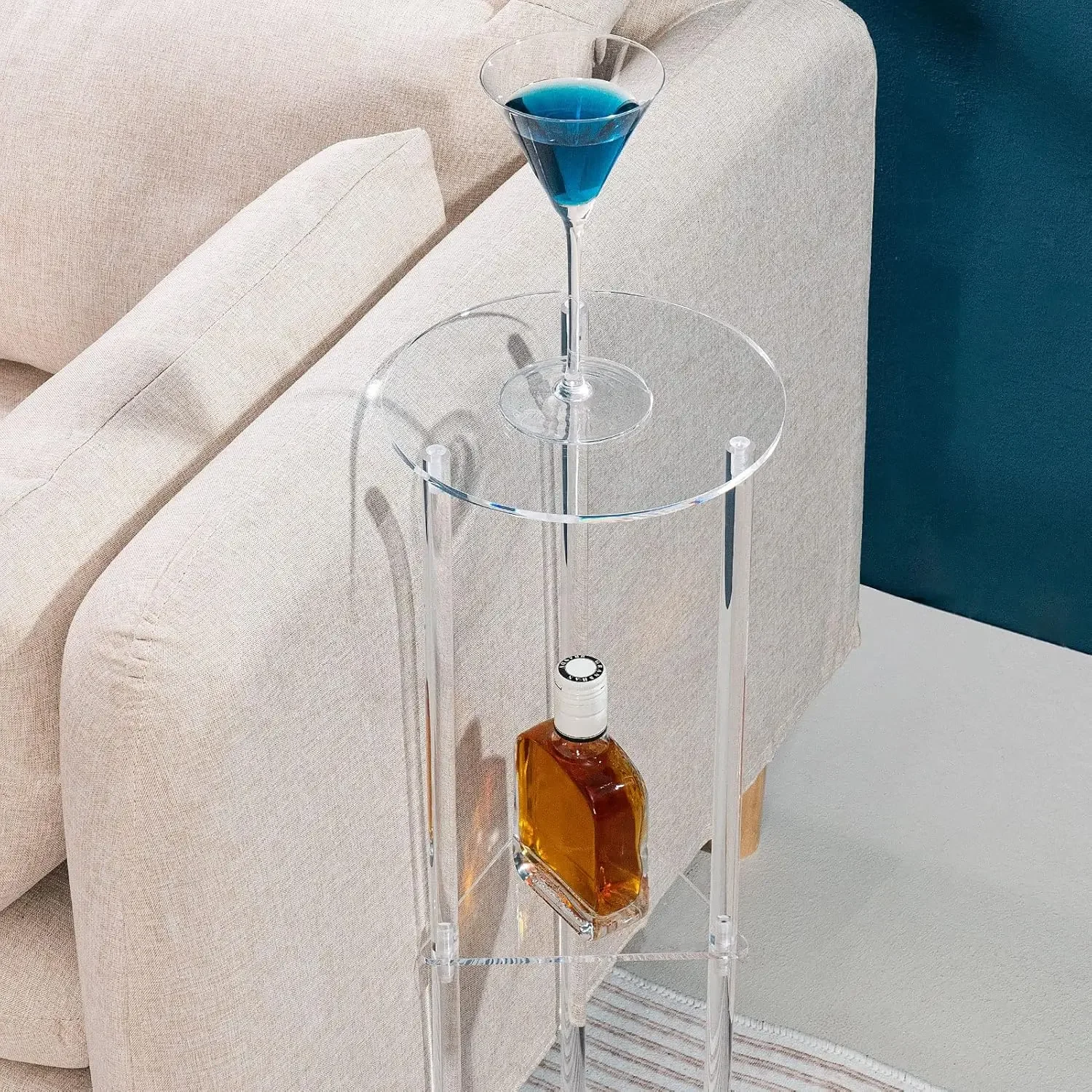 Acrylic Drink Table for Small Spaces, Martini Table for Living Room, Small Drink Side Table, 3 Tiers, 8" L x 8" W x 26" H, Clear 
Acrylic Drink Table for Small Spaces, Martini Table for Living Room, Small Drink Side Table, 3 Tiers, 8" L x 8" W x 26" H, Clear