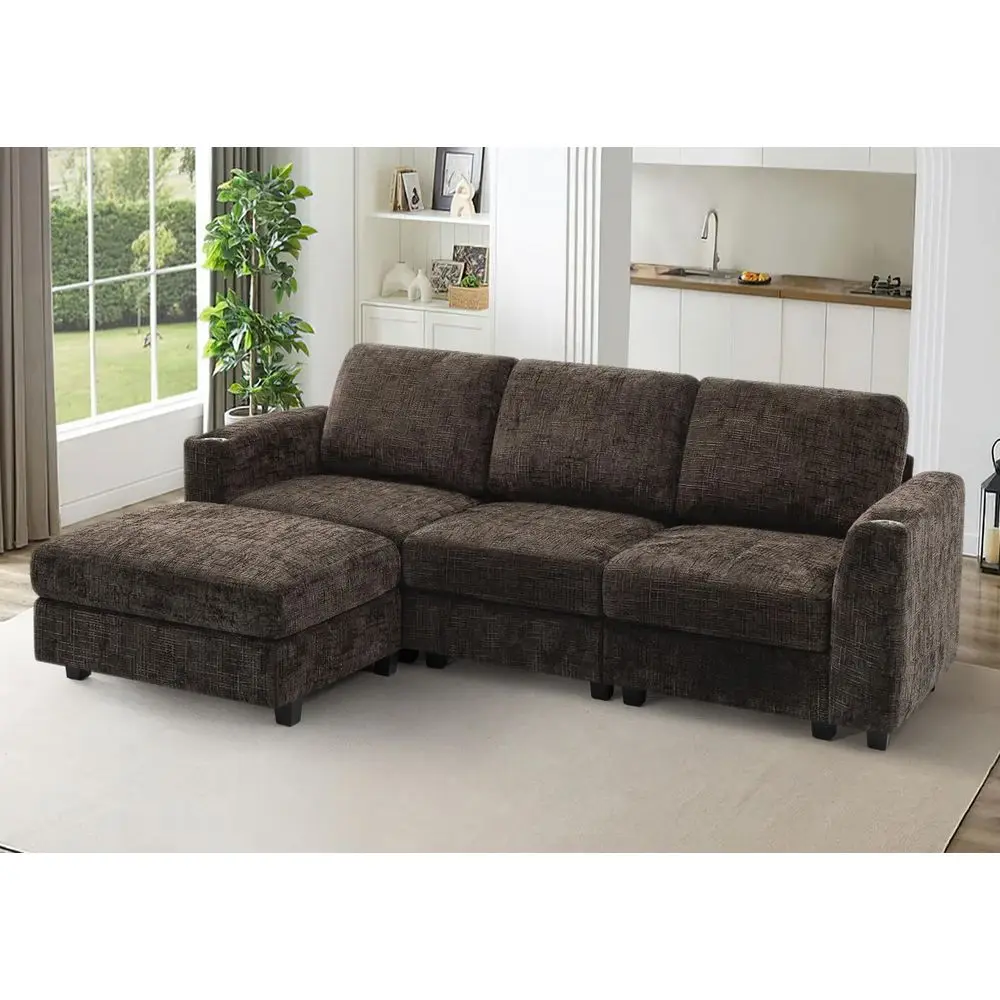 Chenille 3 Seater Couch with Soft Ottoman, LShape Sectional Sofa with Durable Cup Holders, Upholstered Sofa with Comfy Backrest
Chenille 3 Seater Couch with Soft Ottoman, LShape Sectional Sofa with Durable Cup Holders, Upholstered Sofa with Comfy Backrest