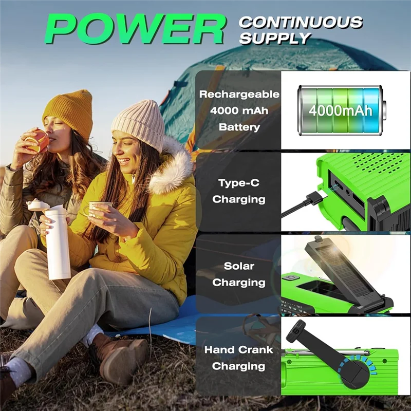 B04C-Emergency Radio Solar Hand Crank Radio 4000Mah Multifunction AM/FM/NOAA Weather Radio Headphone Jack For Camping
B04C-Emergency Radio Solar Hand Crank Radio 4000Mah Multifunction AM/FM/NOAA Weather Radio Headphone Jack For Camping