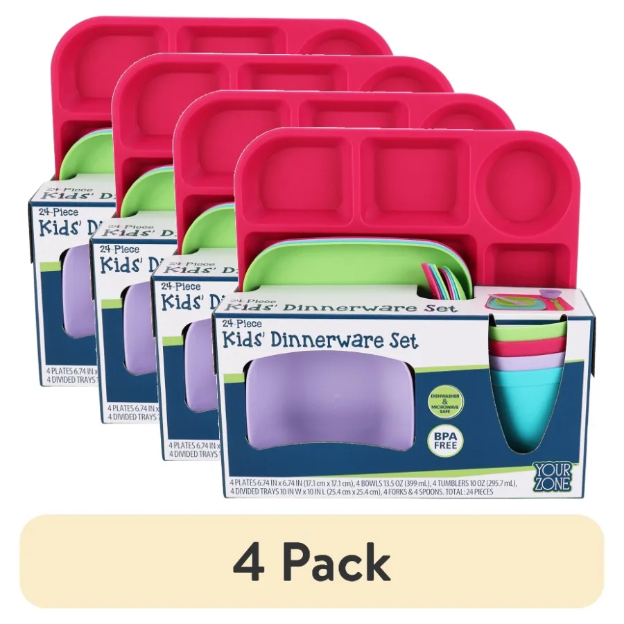 4 pack Dinnerware Set, 24-Piece Plastic Plates, Bowls, Cups and Utensils, Multicolor
4 pack Dinnerware Set, 24-Piece Plastic Plates, Bowls, Cups and Utensils, Multicolor