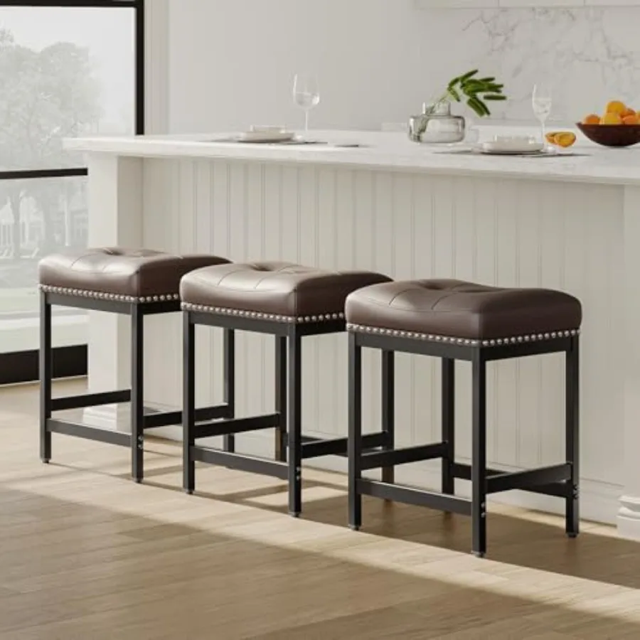 Set of 3 Saddle Bar Stools Counter Height 24.4" Brown Backless Barstools for Kitchen Island Modern PU Leather Cushioned Seat Ba
Set of 3 Saddle Bar Stools Counter Height 24.4" Brown Backless Barstools for Kitchen Island Modern PU Leather Cushioned Seat Ba