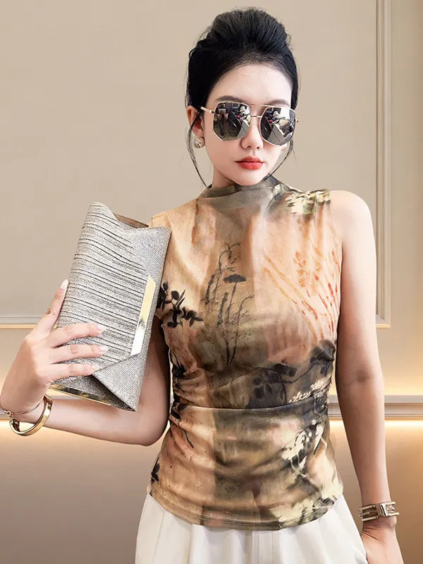 Design Sensation Tie Dye Mesh Sleeveless Top Women Summer Slim Fit Half High Collar Thin Overhead Fashionable Small Shirt
Design Sensation Tie Dye Mesh Sleeveless Top Women Summer Slim Fit Half High Collar Thin Overhead Fashionable Small Shirt