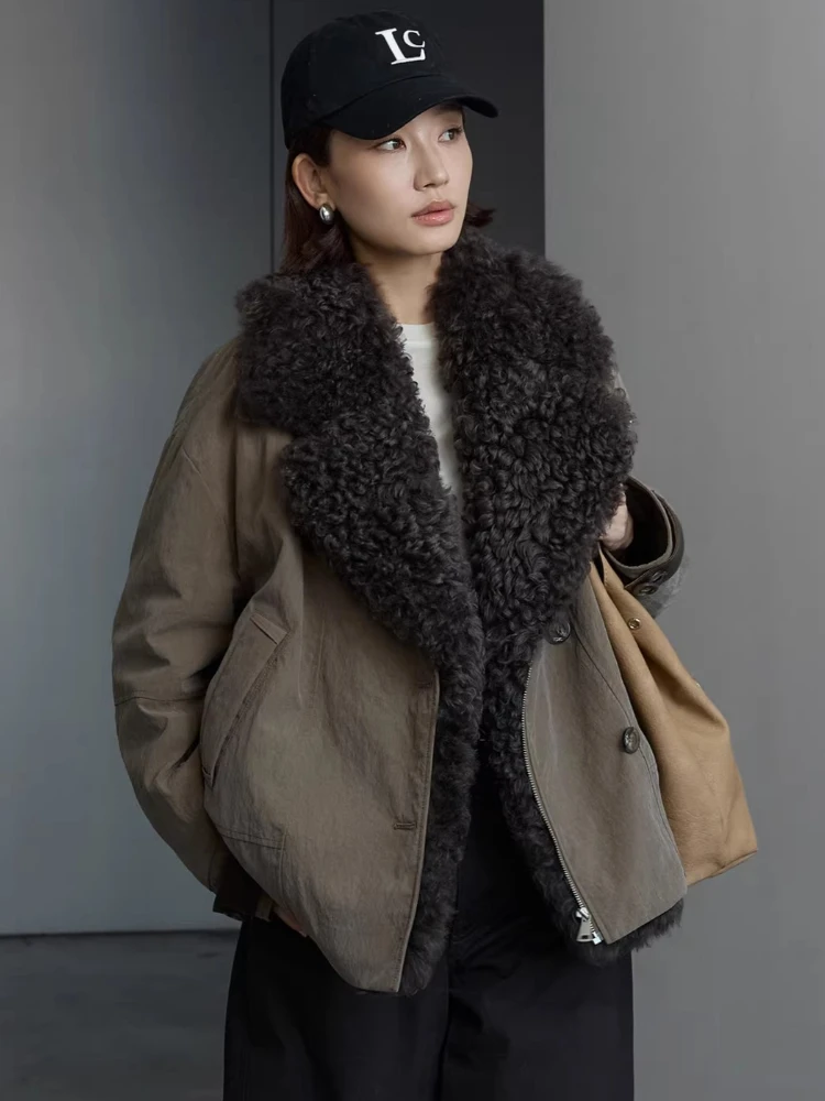 Natural Lambswool Collar Goose Down Jackets for Women Autumn Winter 2026 New High-end Simple Casual Loose Warm Down Coat
Natural Lambswool Collar Goose Down Jackets for Women Autumn Winter 2026 New High-end Simple Casual Loose Warm Down Coat