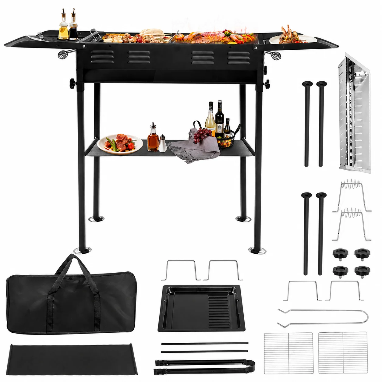 Portable Foldable Charcoal Grill, Outdoor Kabob BBQ Grill with 2 in 1 Griddle, Side Trays and Carry Bag, Black
Portable Foldable Charcoal Grill, Outdoor Kabob BBQ Grill with 2 in 1 Griddle, Side Trays and Carry Bag, Black