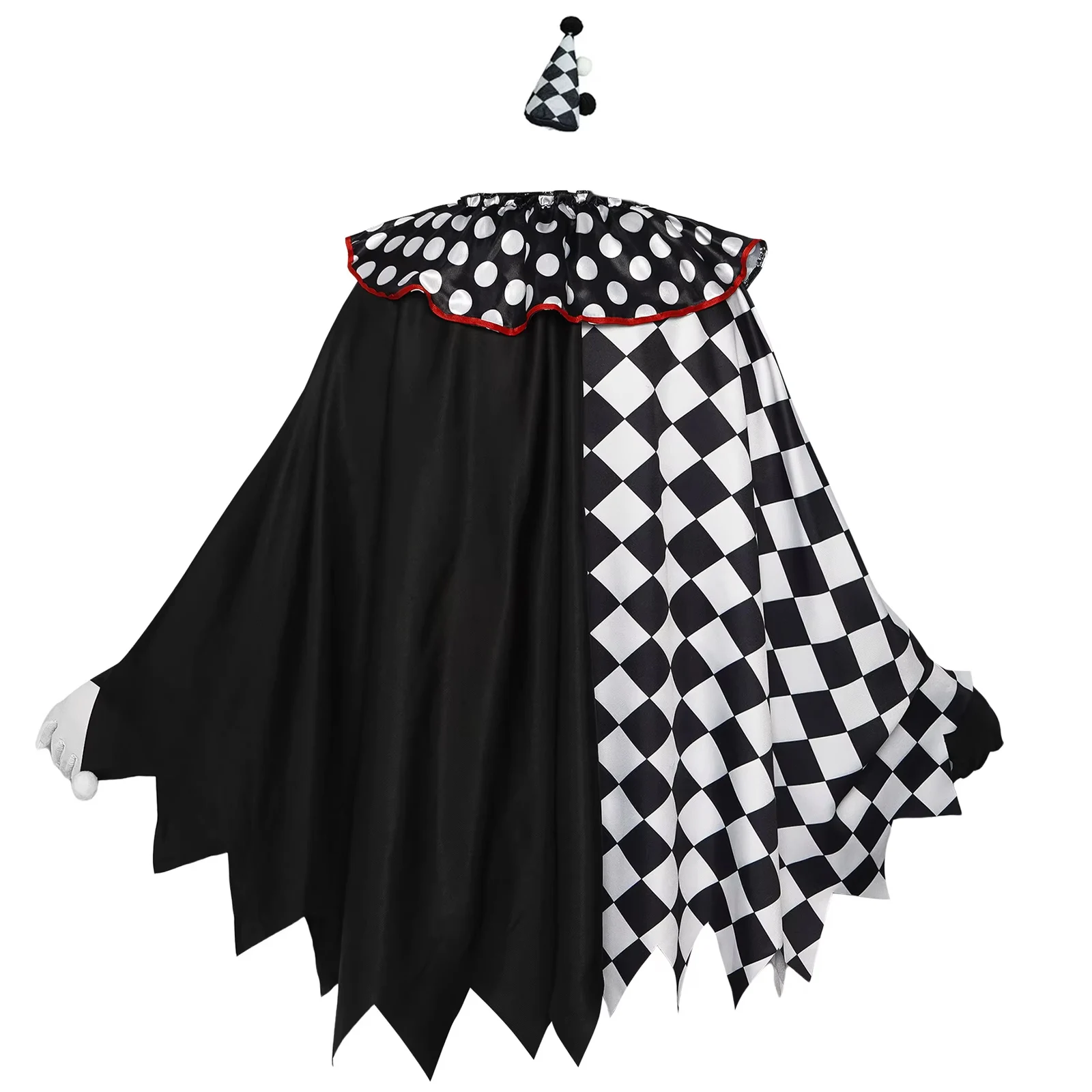 Halloween Scary Clown Cosplay Costume for Women Black White Cloak Fancy Dress Adult Cosplay Stage Performance Outfit
Halloween Scary Clown Cosplay Costume for Women Black White Cloak Fancy Dress Adult Cosplay Stage Performance Outfit