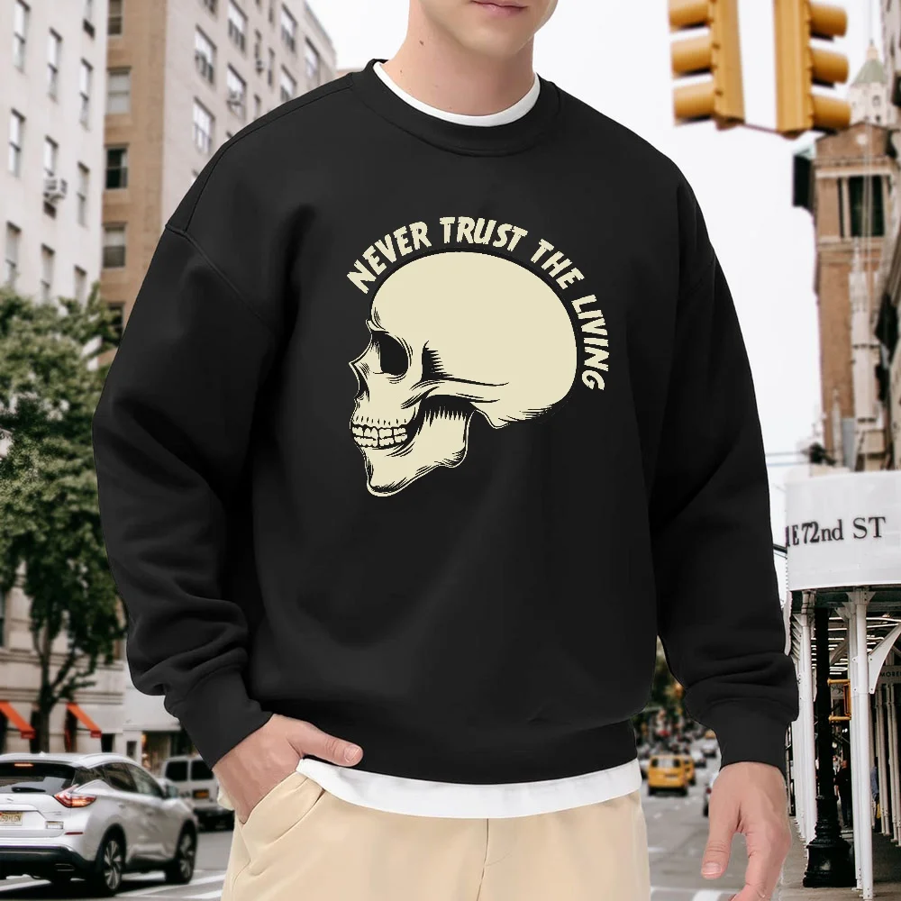 Men's Black Crew Neck Loose Sweatshirt with Skull Print and Letter Decoration, Street Fashion Style Top, Casual and Versatile, Comfortable and Breathable
Men's Black Crew Neck Loose Sweatshirt with Skull Print and Letter Decoration, Street Fashion Style Top, Casual and Versatile, Comfortable and Breathable