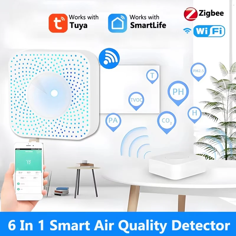Умный монитор качества воздуха Tuya WIFI/Zigbee VOC HCHO PM2,5, детектор газа, измеритель температуры и влажности 6 в 1, воздушная домработница
Умный монитор качества воздуха Tuya WIFI/Zigbee VOC HCHO PM2,5, детектор газа, измеритель температуры и влажности 6 в 1, воздушная домработница