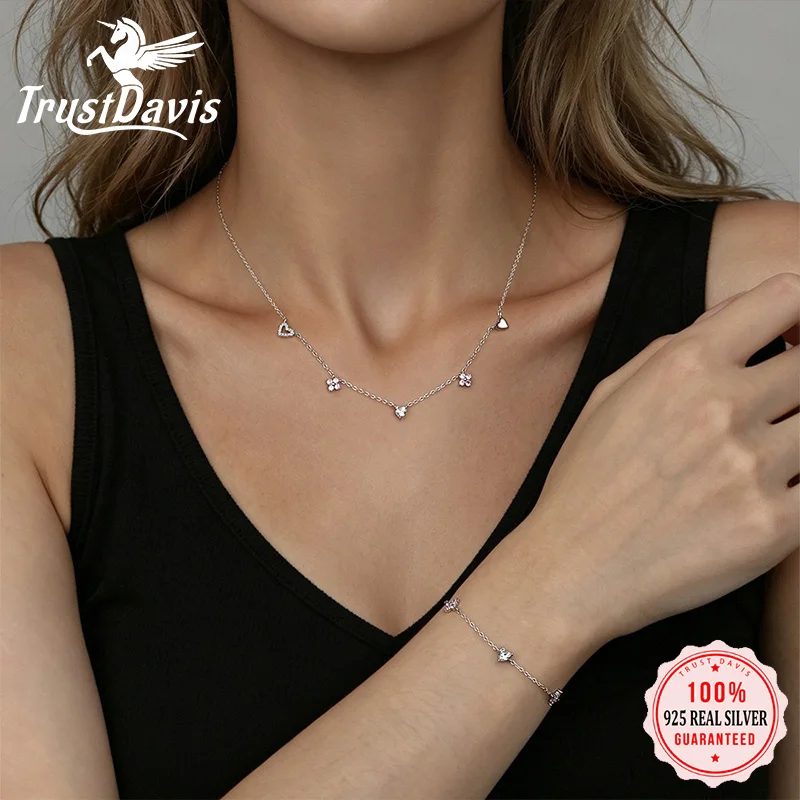 Trustdavis Real 925 Silver Fashion Simple Pink Flower Heart Zircon Necklace Bracelet for Women Daily Wear Jewelry Gift DS4863
Trustdavis Real 925 Silver Fashion Simple Pink Flower Heart Zircon Necklace Bracelet for Women Daily Wear Jewelry Gift DS4863