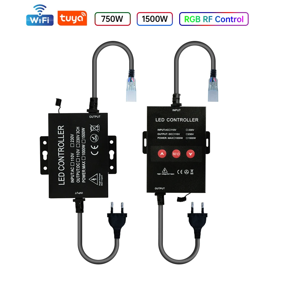 220V /4 Pin RGB LED Neon Strip Controller 1500W/750W Tuya WiFi & RF Remote EU/AU/UK Plug with Touch Panel Dimmer Function
220V /4 Pin RGB LED Neon Strip Controller 1500W/750W Tuya WiFi & RF Remote EU/AU/UK Plug with Touch Panel Dimmer Function