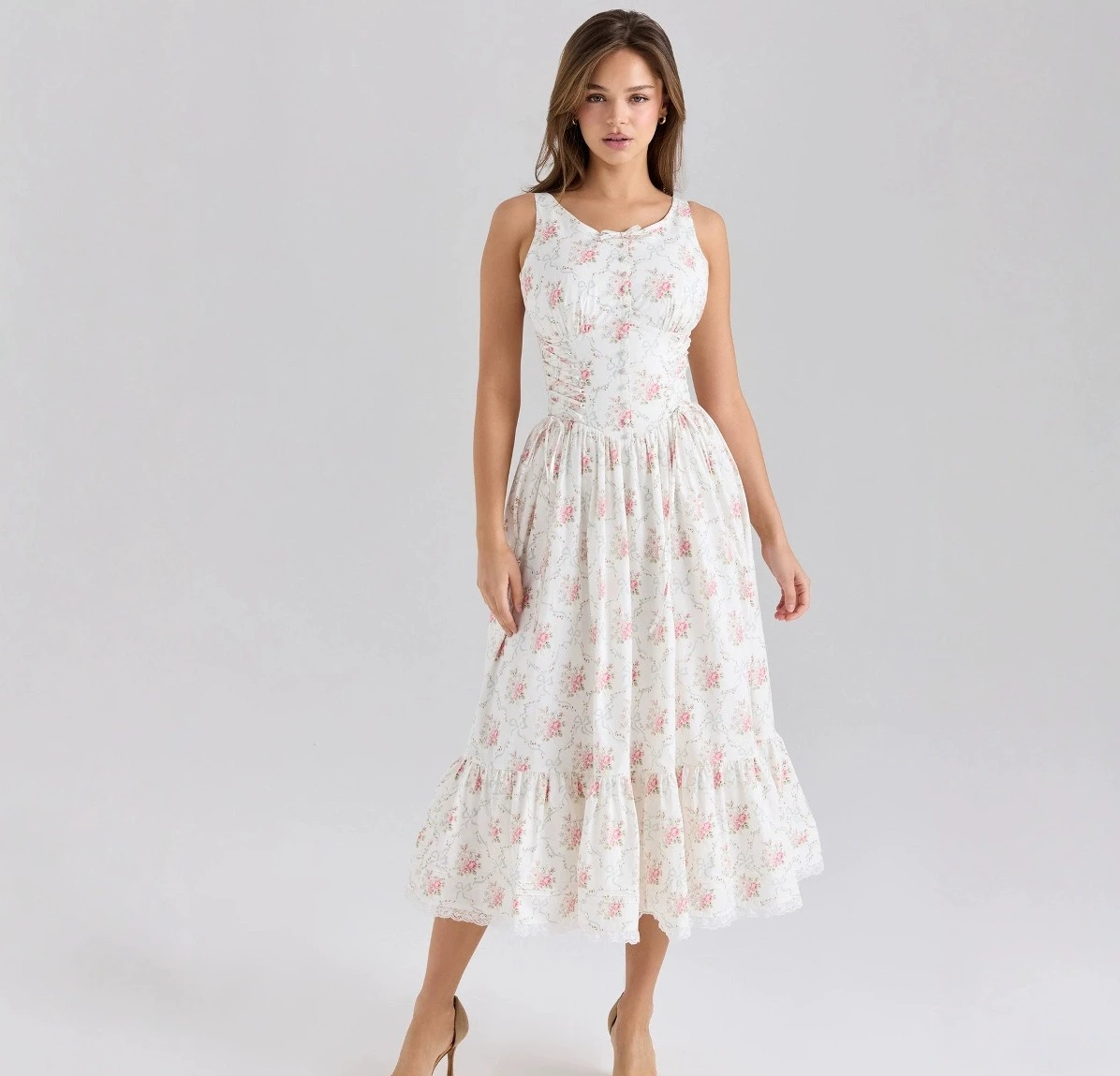 MingMingxi French Romantic Countryside Style Cream Rose Printed Bow Strap Waist Dress Summer
MingMingxi French Romantic Countryside Style Cream Rose Printed Bow Strap Waist Dress Summer