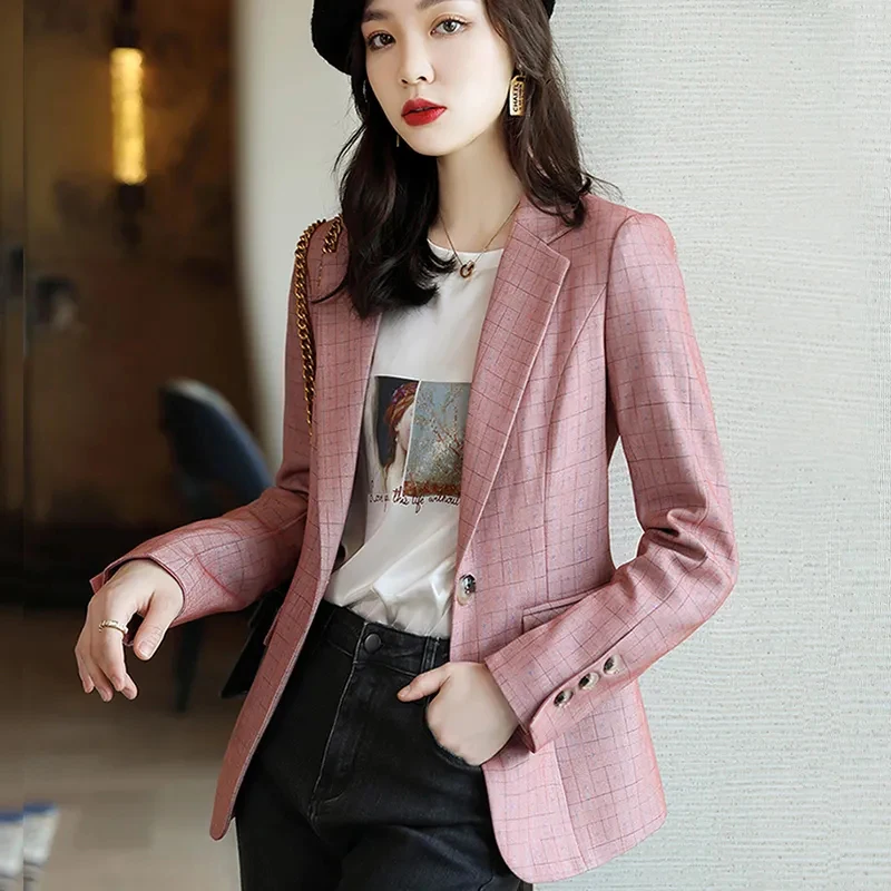 New Women Apricot Plaid Formal Blazer Spring Autumn Single Button Slim Business Work Wear Coat Female Casual Suit Jacket 4XL
New Women Apricot Plaid Formal Blazer Spring Autumn Single Button Slim Business Work Wear Coat Female Casual Suit Jacket 4XL