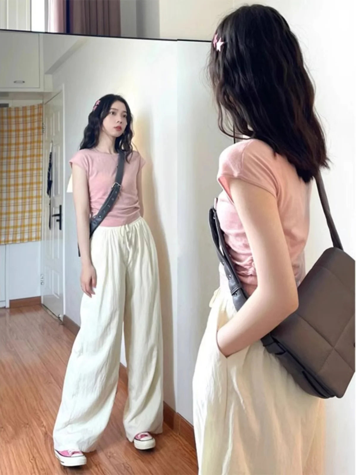 Casual Slimming Age-Defying Tea System Fashionable Small Size Women's Set High Waist Wide Leg Pants Summer Top Bottoms Ensemble
Casual Slimming Age-Defying Tea System Fashionable Small Size Women's Set High Waist Wide Leg Pants Summer Top Bottoms Ensemble