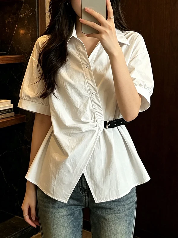 plus Size Women's Fashionable Asymmetric Short Sleeve Shirt Slimming Cover up Top Korean Style Commute Wind Regular Fit V Neck
plus Size Women's Fashionable Asymmetric Short Sleeve Shirt Slimming Cover up Top Korean Style Commute Wind Regular Fit V Neck