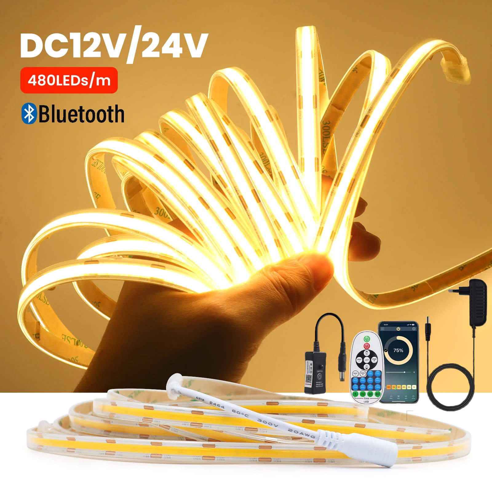 12V 24V Bluetooth COB LED Strip 480LEDs/M 1M 2M 3M 5M 10M White/Warm White/Natural White Dimmable COB LED Strip Light Home Decor
12V 24V Bluetooth COB LED Strip 480LEDs/M 1M 2M 3M 5M 10M White/Warm White/Natural White Dimmable COB LED Strip Light Home Decor