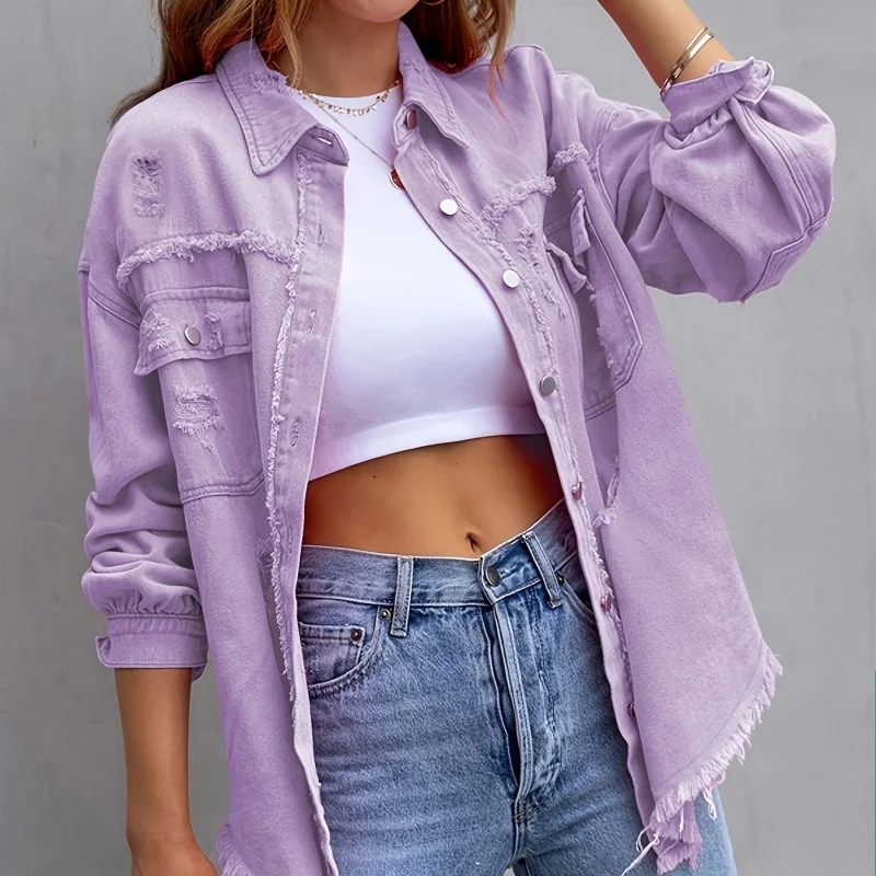 Spring and Autumn New Ladies American Denim Jacket Female Solid Color Loose Jacket Holes Long-Sleeved Female Models Denim Shirt
Spring and Autumn New Ladies American Denim Jacket Female Solid Color Loose Jacket Holes Long-Sleeved Female Models Denim Shirt