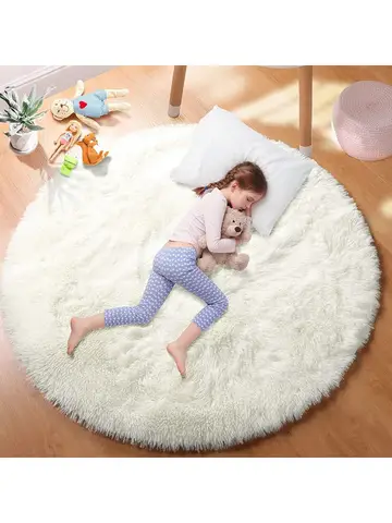 Super Soft Plush Round Rug Mat Fluffy White Carpets For Living Room Home Decor Bedroom Kid Room Decoration Salon Thick Pile Rug