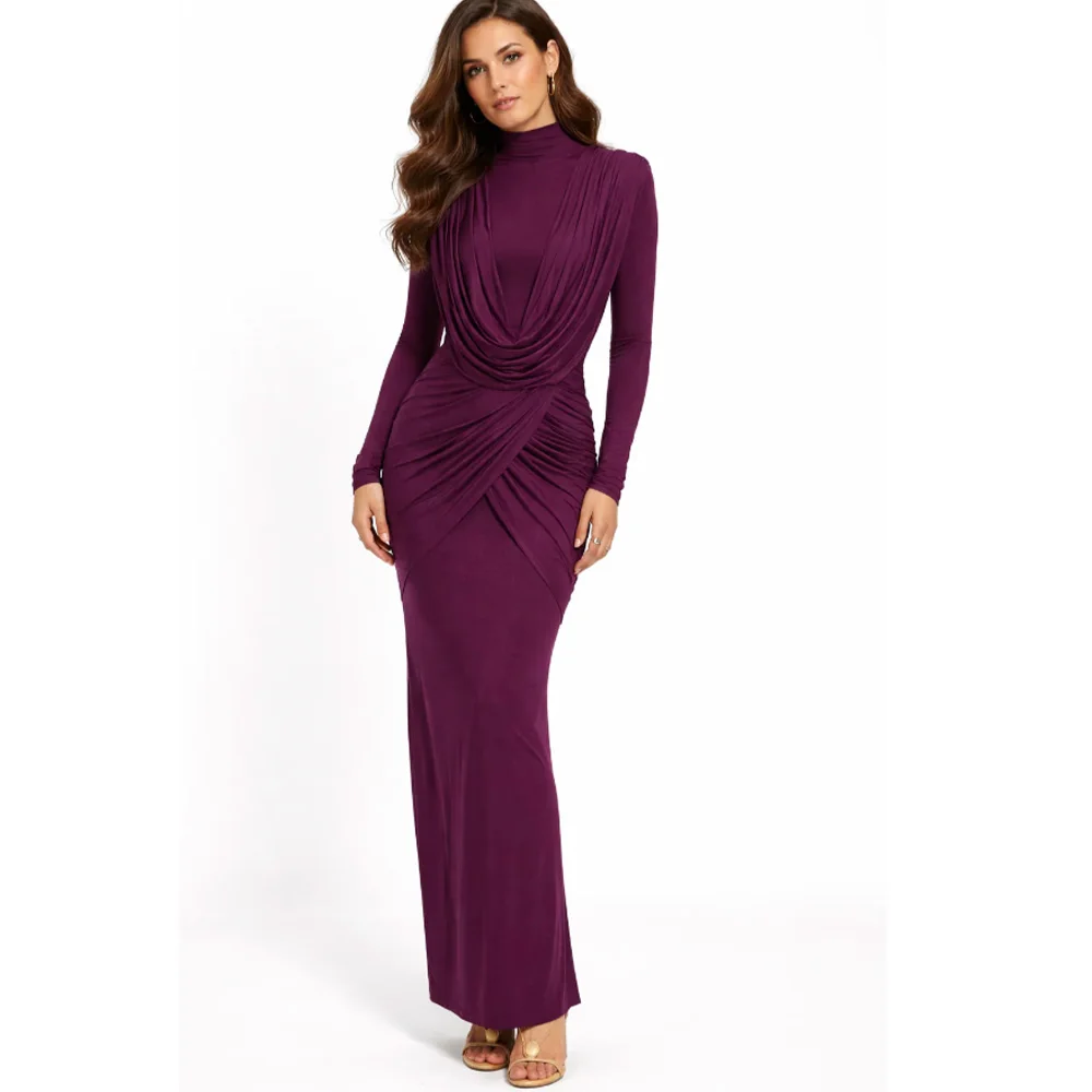 Customized Dark Purple Jersey Evening Dress High Neck Long Sleeve Draped Ruched Bodycon Formal Gown
Customized Dark Purple Jersey Evening Dress High Neck Long Sleeve Draped Ruched Bodycon Formal Gown
