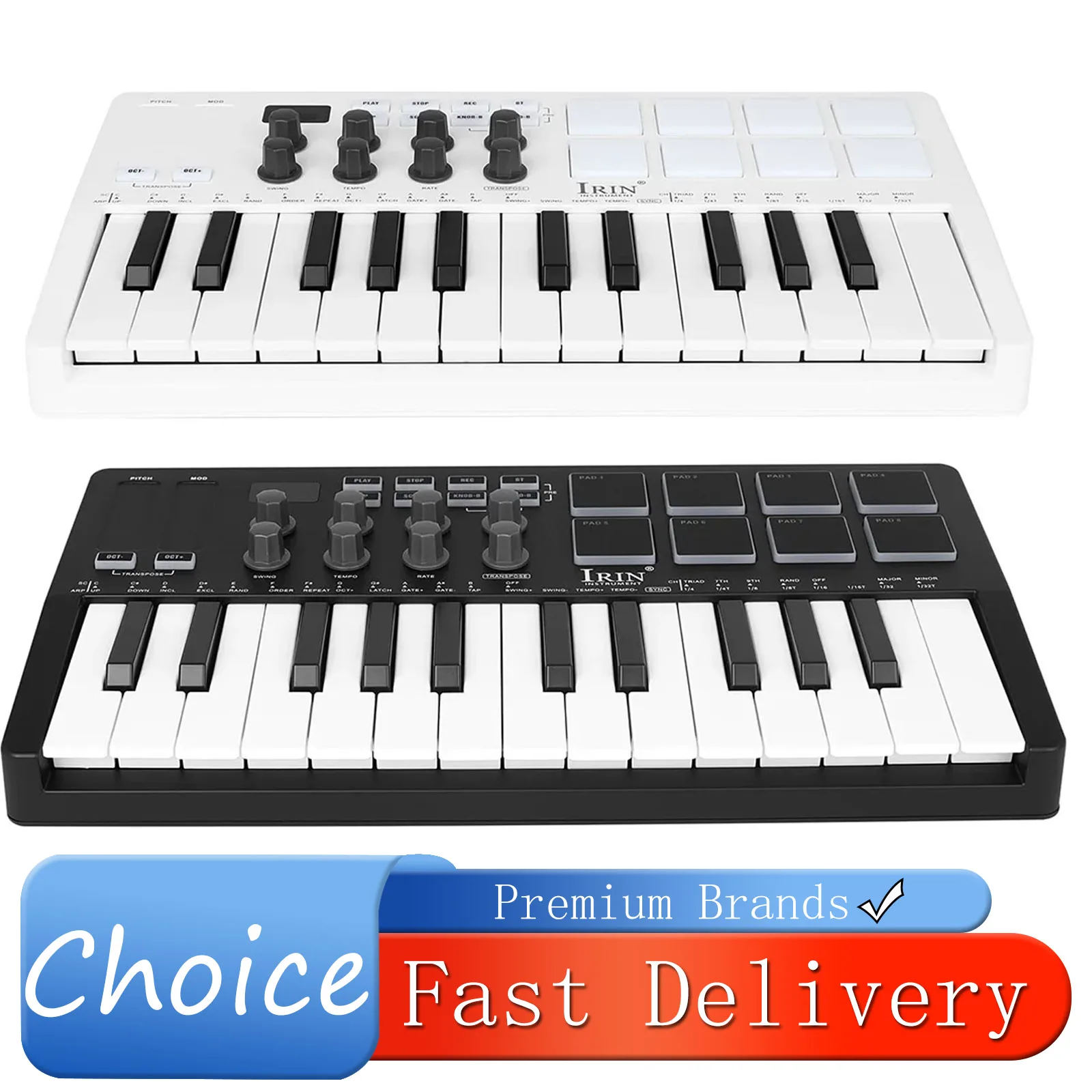IRIN SMK-25 MIDI Pad Controller Keyboard USB Mini 25 Key 8 RGB Drum Pads 8 Knobs Music Production Software Included Parts
IRIN SMK-25 MIDI Pad Controller Keyboard USB Mini 25 Key 8 RGB Drum Pads 8 Knobs Music Production Software Included Parts