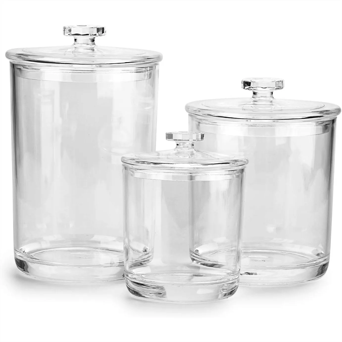 Clear Plastic Apothecary Jars with Lids, 3-Pack Large Bathroom Storage Canisters for Cotton Balls, Swabs & Q-Tips, 60/30/15 Oz
Clear Plastic Apothecary Jars with Lids, 3-Pack Large Bathroom Storage Canisters for Cotton Balls, Swabs & Q-Tips, 60/30/15 Oz