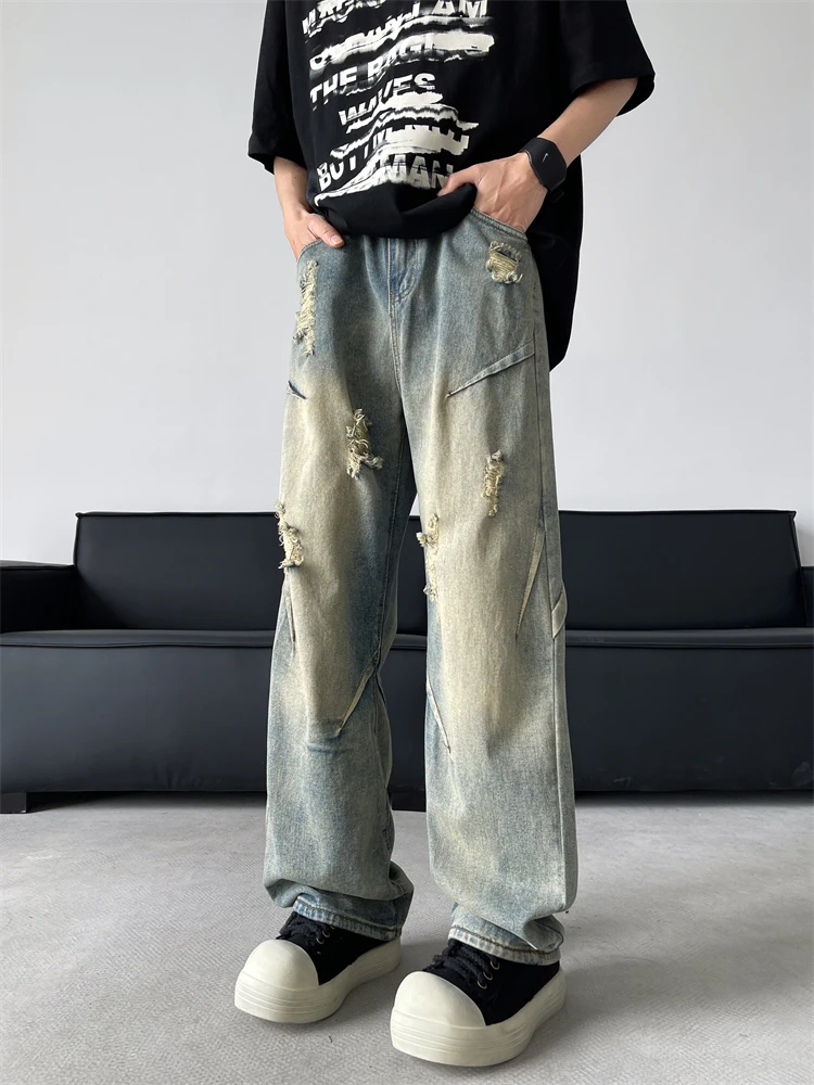 Retro American Men's Jeans Spring Break Hole Design Slim Straight Micro Flared Pants High Street Vibe Casual Long Trousers
Retro American Men's Jeans Spring Break Hole Design Slim Straight Micro Flared Pants High Street Vibe Casual Long Trousers