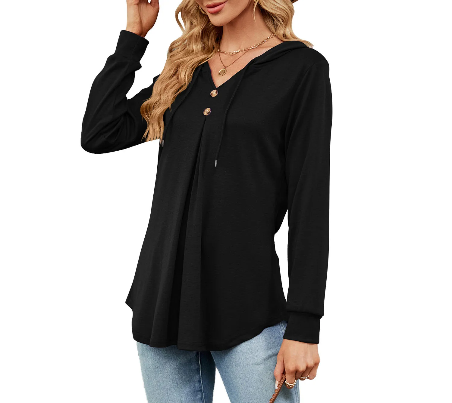 Autumn and Winter Fashion New Solid Color V-neck Buttons Hooded Loose Long-sleeved Casual Sweater for Women
Autumn and Winter Fashion New Solid Color V-neck Buttons Hooded Loose Long-sleeved Casual Sweater for Women