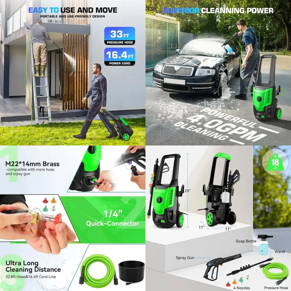 Мощный уличный очиститель с 4 насадками и дозатором для моющего средства для автомобилей, подъездных путей и патио - светло-зеленый
Мощный уличный очиститель с 4 насадками и дозатором для моющего средства для автомобилей, подъездных путей и патио - светло-зеленый