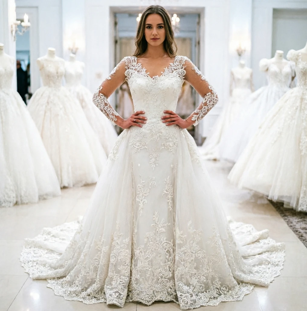 Customized Lace Mermaid Wedding Dress with Detachable Overskirt, Backless Long Sleeve Bridal Gown Dubai Style Vestido De Noiva
Customized Lace Mermaid Wedding Dress with Detachable Overskirt, Backless Long Sleeve Bridal Gown Dubai Style Vestido De Noiva