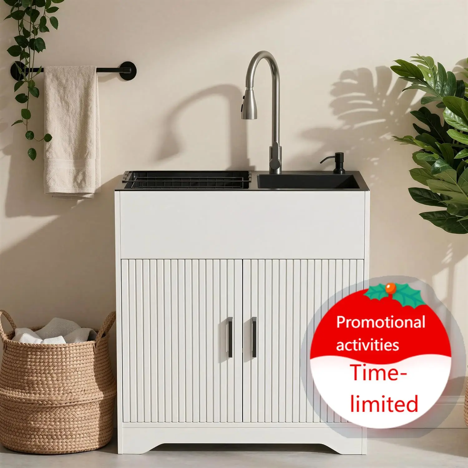 Laundry k with Cabinet, 29.5" Utility Sin with Stainless Steel and Pull-Down Faucet, Cabinet for Laundry, Kitchen,
Laundry k with Cabinet, 29.5" Utility Sin with Stainless Steel and Pull-Down Faucet, Cabinet for Laundry, Kitchen,