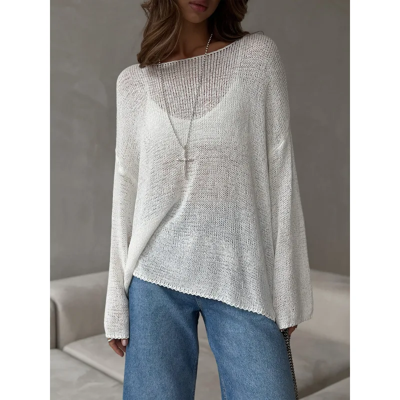 Simple Solid Color Long Sleeve Thin Sweater 2025 Spring Knitted Hollow Casual Women's T-shirt 
Simple Solid Color Long Sleeve Thin Sweater 2025 Spring Knitted Hollow Casual Women's T-shirt