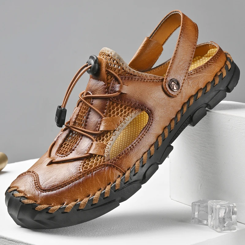 Summer men's casual beach shoes with genuine leather splicing mesh breathable design, anti slip, wear-resistant, shock-absorbing
Summer men's casual beach shoes with genuine leather splicing mesh breathable design, anti slip, wear-resistant, shock-absorbing
