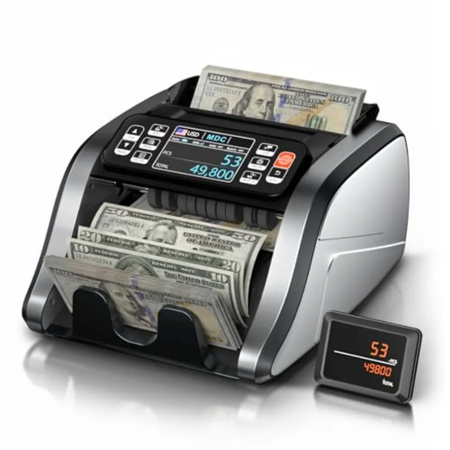 Business cash counter machine for mixed denominations: ABS plastic, black, UV/MG/IR/DD counterfeit detection, 3.5 HD dual TFT d
Business cash counter machine for mixed denominations: ABS plastic, black, UV/MG/IR/DD counterfeit detection, 3.5 HD dual TFT d