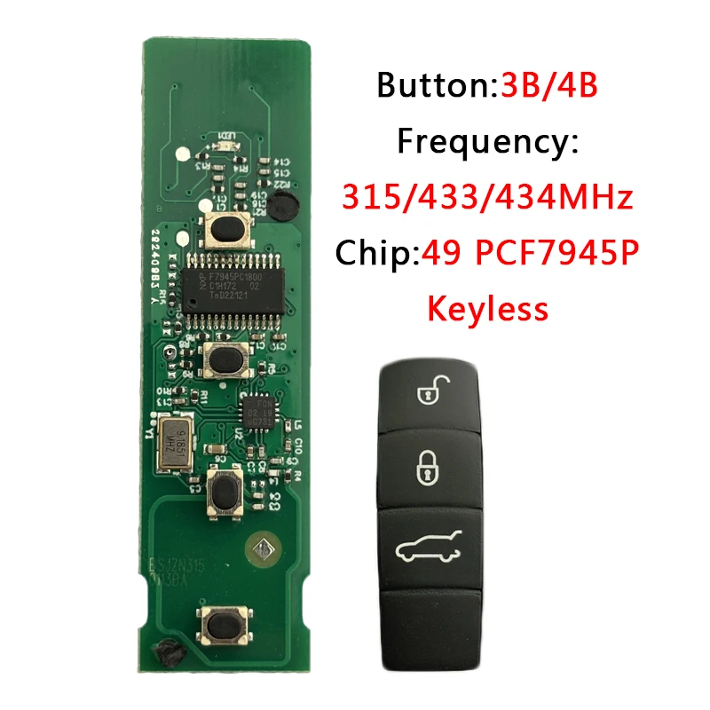 315/433/434MHz KYDZ Smart Remote Key Keyless Go For Porsche 3 Button PCF7945P Chip
315/433/434MHz KYDZ Smart Remote Key Keyless Go For Porsche 3 Button PCF7945P Chip