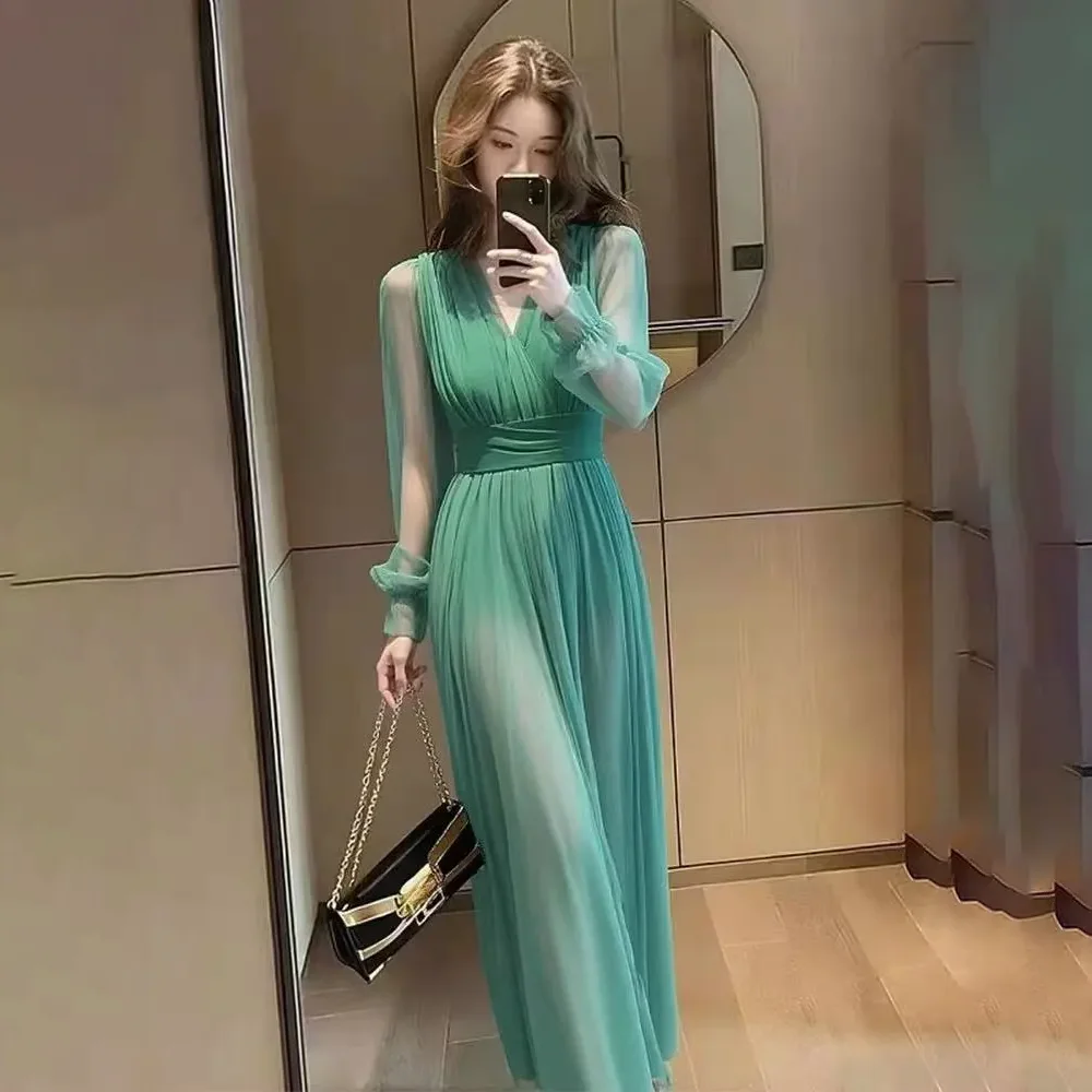2026 Women Green Tulle Maxi Dress V Neck Long Puff Sleeve Waist Ruched Flowy Evening Party Wedding Guest Formal Vestidos
2026 Women Green Tulle Maxi Dress V Neck Long Puff Sleeve Waist Ruched Flowy Evening Party Wedding Guest Formal Vestidos
