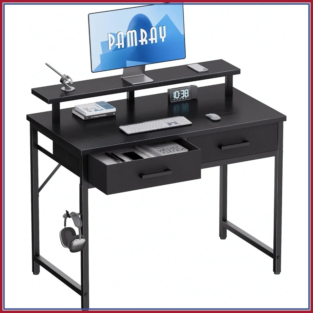 32 Inch Small Computer Desk with Monitor Stand, 2 Drawers for Home Office Study Writing, Black
32 Inch Small Computer Desk with Monitor Stand, 2 Drawers for Home Office Study Writing, Black