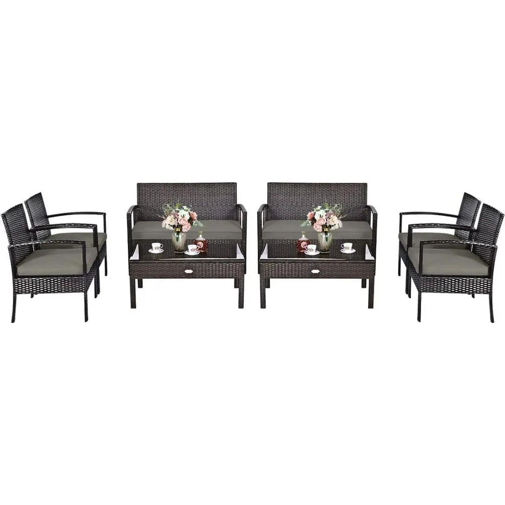 8-Piece Outdoor Patio Furniture Set, Rattan Wicker Garden Pool Lawn Sofa Loveseat with Cushions and Glass Top Coffee Table
8-Piece Outdoor Patio Furniture Set, Rattan Wicker Garden Pool Lawn Sofa Loveseat with Cushions and Glass Top Coffee Table
