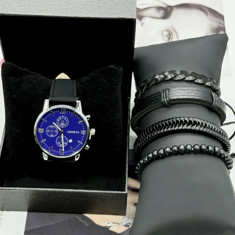 5pc Luxury Business Watch Bracelet Classical Big Dial Waterproof Dial Minute Scale Box Includedfor Sports Running
5pc Luxury Business Watch Bracelet Classical Big Dial Waterproof Dial Minute Scale Box Includedfor Sports Running
