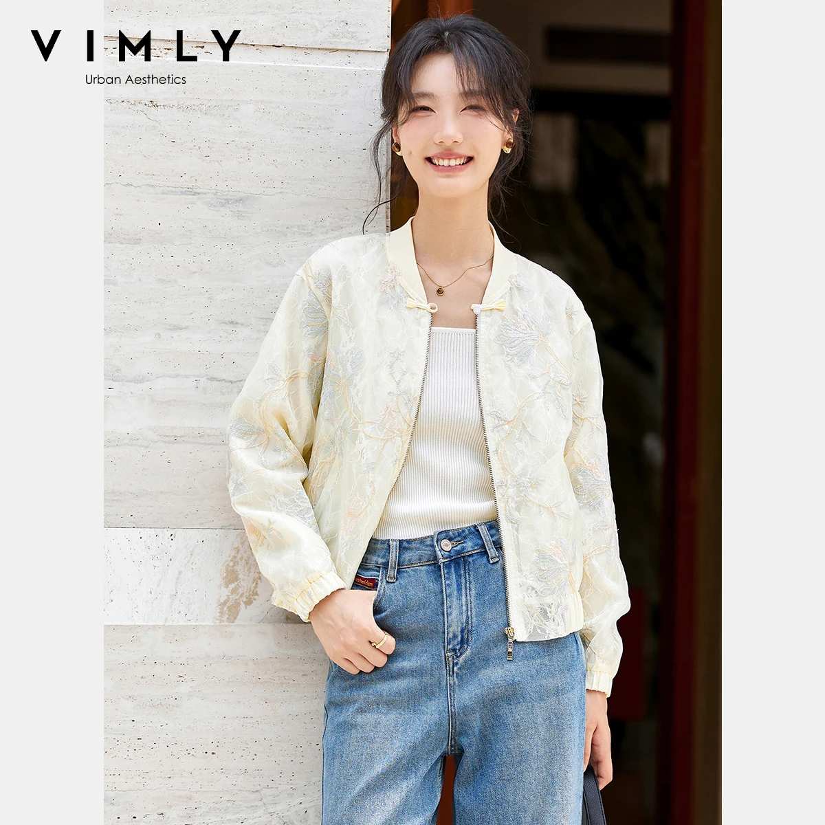 VIMLY Elegant Women's Jackets Apricot Chinese Style Floral Embroidery Female Jackets Autumn 2025 Round Neck Ladies Jackets A2782
VIMLY Elegant Women's Jackets Apricot Chinese Style Floral Embroidery Female Jackets Autumn 2025 Round Neck Ladies Jackets A2782