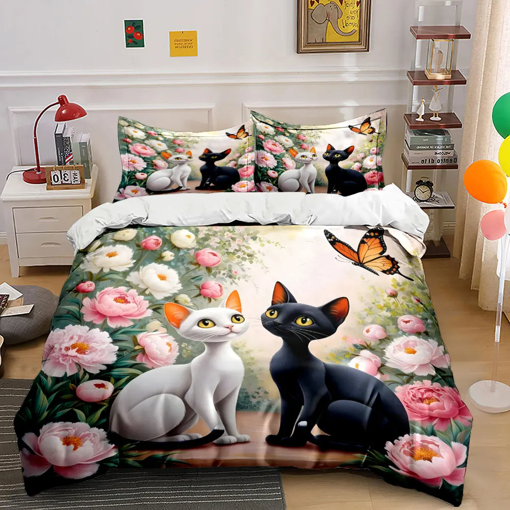 Two cats with flowers and butterfly Printed Duvet Cover Set 1 Duvet Cover+2 Pillowcase Multi Size Bedroom Bedding Decor
Two cats with flowers and butterfly Printed Duvet Cover Set 1 Duvet Cover+2 Pillowcase Multi Size Bedroom Bedding Decor