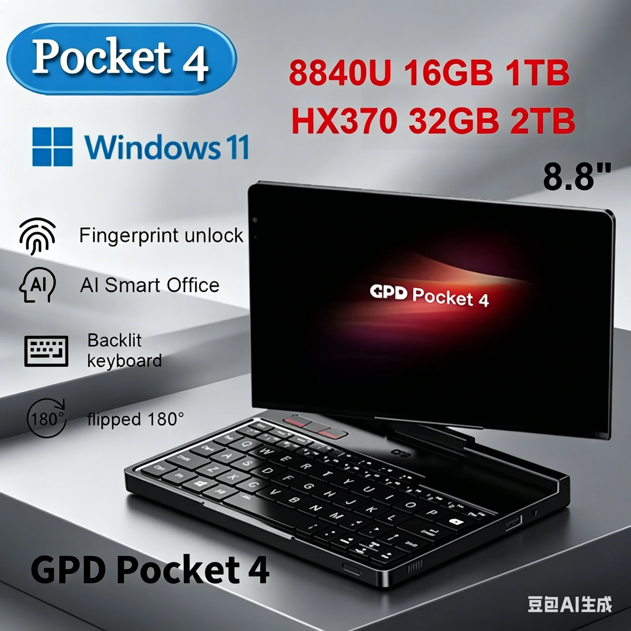 Premium Exclusive 2026 New GPD Pocket 4 8.8-inch AMD AI 9 HX 370 64GB RAM Luxury Portable Mini PC 2TB NVMe Flipped 180° Laptop C
Premium Exclusive 2026 New GPD Pocket 4 8.8-inch AMD AI 9 HX 370 64GB RAM Luxury Portable Mini PC 2TB NVMe Flipped 180° Laptop C